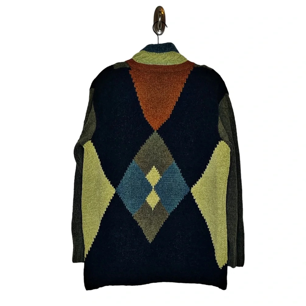 Vintage Grandpa Sweater Preppy Argyle Plaid Colorblock Y2K Multicolor SZ Large - Picture 2 of 15